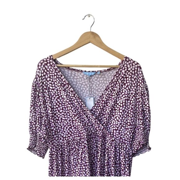 Draper James Dress Mini Smocked Sleeve Polka Dot XL Kacey Faux Wrap Jersey Knit - Picture 3 of 11